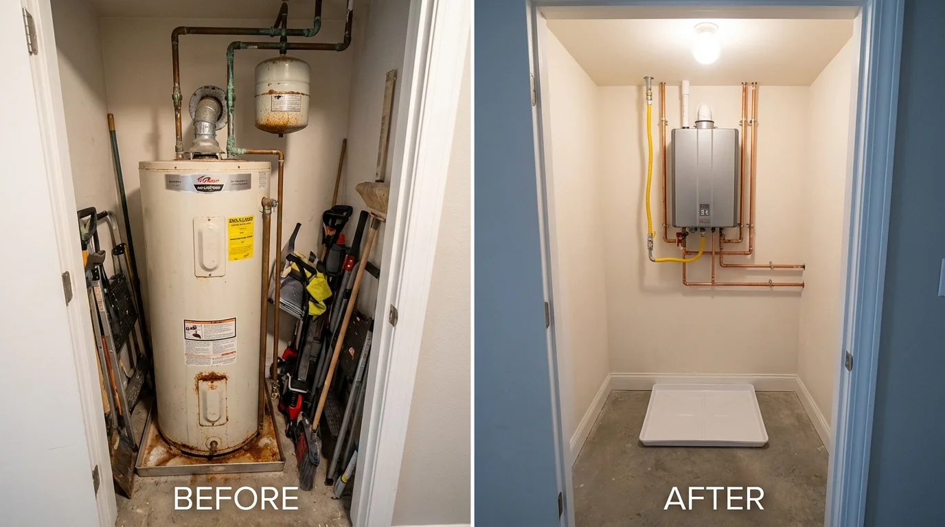 Tank water heater versus wall-mounted tankless unit comparison for Coffeyville, KS homeowners