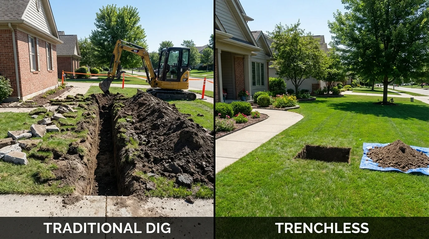 Trenchless sewer repair with minimal yard damage versus traditional excavation in Coffeyville, KS